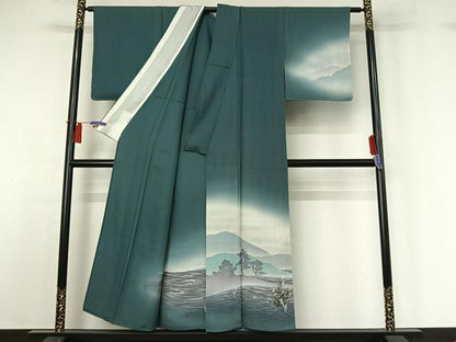 平和屋着物▽訪問着　単衣　風景笹竹文　暈し染め　金彩　正絹　逸品　AABH2232jh
