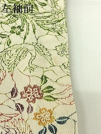 平和屋着物▽訪問着　単衣　型染め　花鳥文　鬼しぼ縮緬　正絹　逸品　AABH2233jh