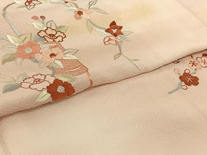 平和屋着物▽訪問着　単衣　総刺繍　飾花文　暈し染め　正絹　逸品　AABH2235jh