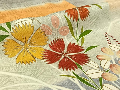 平和屋着物▽訪問着　単衣　草花文　暈し染め　金彩　正絹　逸品　AABH2236jh