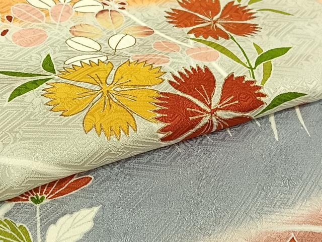 平和屋着物▽訪問着　単衣　草花文　暈し染め　金彩　正絹　逸品　AABH2236jh