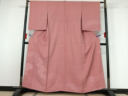 平和屋着物▽訪問着　江戸小紋　単衣　作家物　花唐草文　正絹　逸品　AABH2240jh