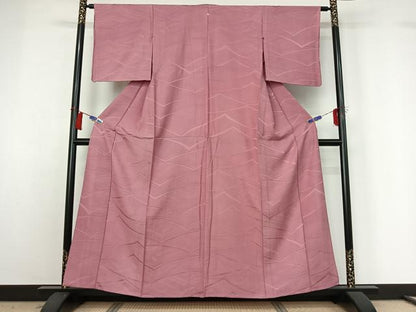 平和屋着物▽上質な色無地　単衣　流水地紋　石竹色　正絹　逸品　AABH2241jh