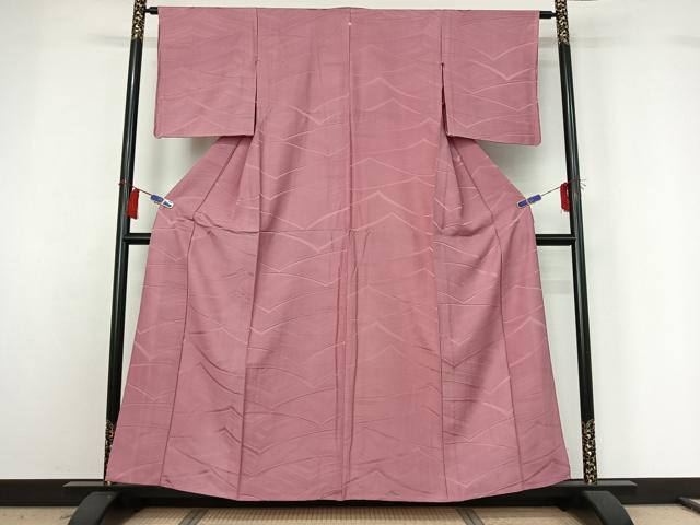 平和屋着物▽上質な色無地　単衣　流水地紋　石竹色　正絹　逸品　AABH2241jh