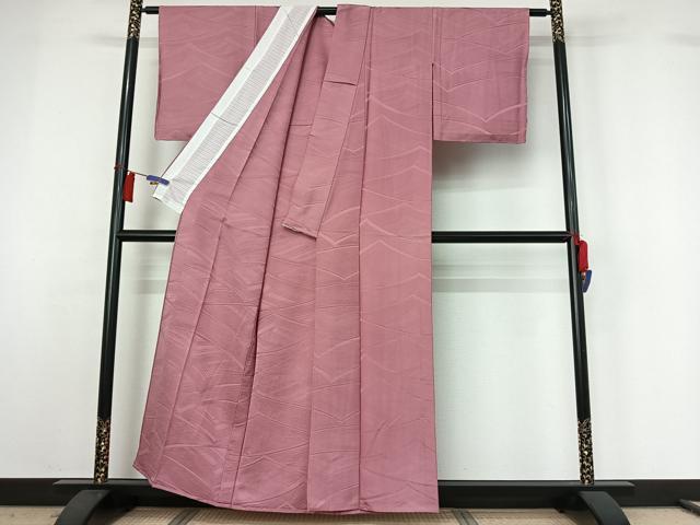 平和屋着物▽上質な色無地　単衣　流水地紋　石竹色　正絹　逸品　AABH2241jh