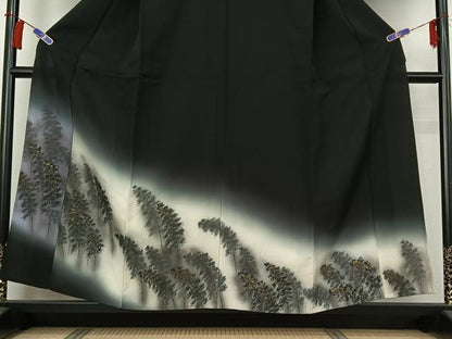 平和屋着物▽訪問着　単衣　樹林文　暈し染め　金彩　正絹　逸品　AABH2243jh