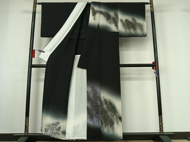平和屋着物▽訪問着　単衣　樹林文　暈し染め　金彩　正絹　逸品　AABH2243jh