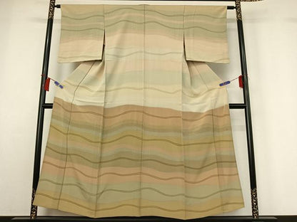 平和屋着物▽訪問着　単衣　作家物　横段文　正絹　逸品　AABH2244jh