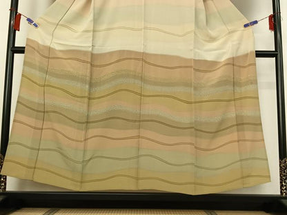 平和屋着物▽訪問着　単衣　作家物　横段文　正絹　逸品　AABH2244jh
