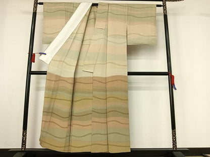 平和屋着物▽訪問着　単衣　作家物　横段文　正絹　逸品　AABH2244jh