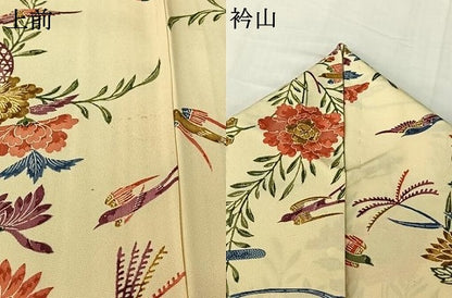 平和屋着物▽上質な小紋　単衣　風景花鳥文　正絹　逸品　AABH2245jh