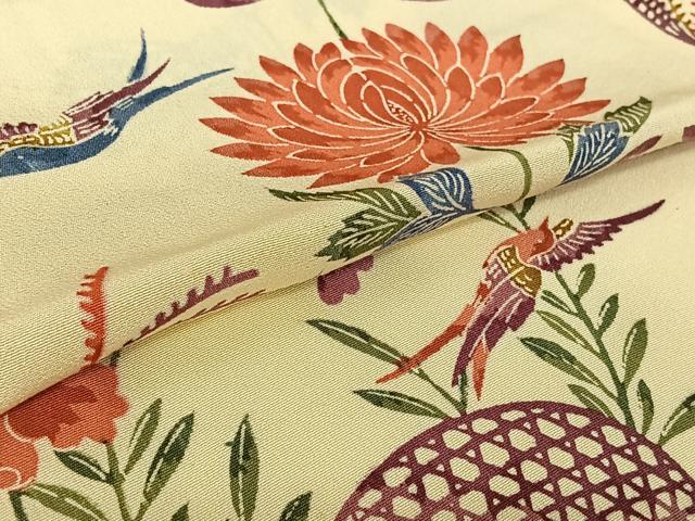 平和屋着物▽上質な小紋　単衣　風景花鳥文　正絹　逸品　AABH2245jh