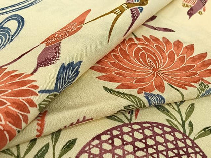 平和屋着物▽上質な小紋　単衣　風景花鳥文　正絹　逸品　AABH2245jh