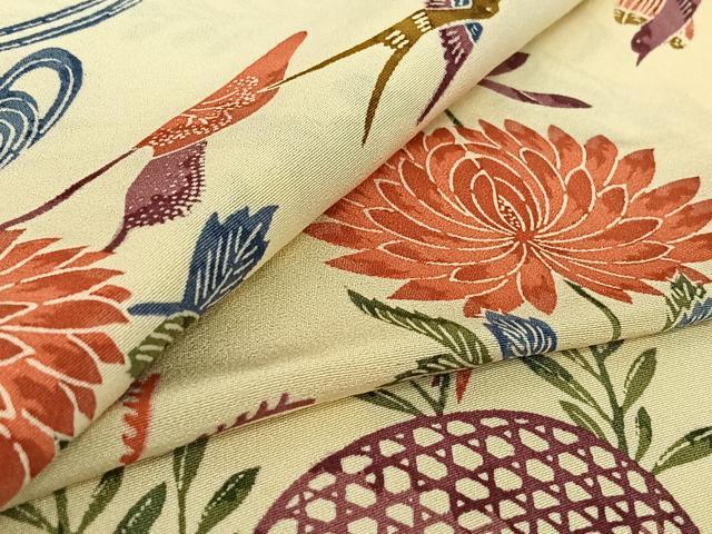 平和屋着物▽上質な小紋　単衣　風景花鳥文　正絹　逸品　AABH2245jh