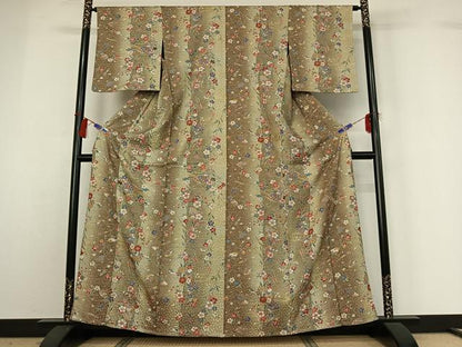 平和屋着物▽上質な小紋　単衣　吉祥花文　金彩　正絹　逸品　AABH2246jh