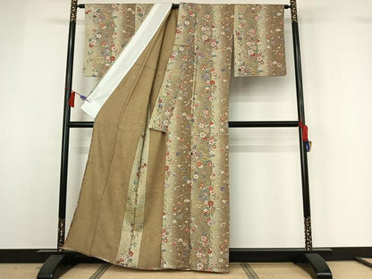 平和屋着物▽上質な小紋　単衣　吉祥花文　金彩　正絹　逸品　AABH2246jh