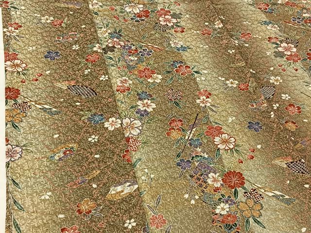 平和屋着物▽上質な小紋　単衣　吉祥花文　金彩　正絹　逸品　AABH2246jh