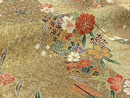 平和屋着物▽上質な小紋　単衣　吉祥花文　金彩　正絹　逸品　AABH2246jh