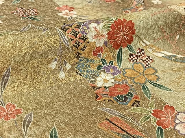 平和屋着物▽上質な小紋　単衣　吉祥花文　金彩　正絹　逸品　AABH2246jh