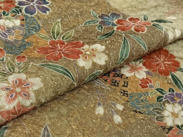 平和屋着物▽上質な小紋　単衣　吉祥花文　金彩　正絹　逸品　AABH2246jh