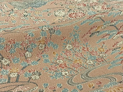 平和屋着物▽上質な小紋　単衣　風景花文　鬼しぼ縮緬　正絹　逸品　AABH2247jh