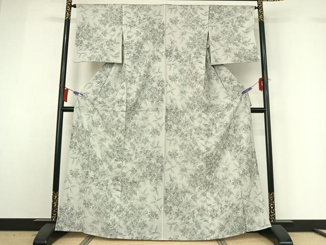 平和屋着物▽上質な小紋　単衣　草花文　正絹　逸品　AABH2249jh