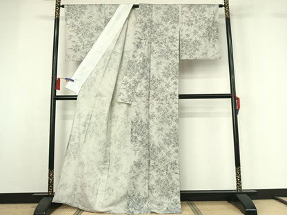 平和屋着物▽上質な小紋　単衣　草花文　正絹　逸品　AABH2249jh