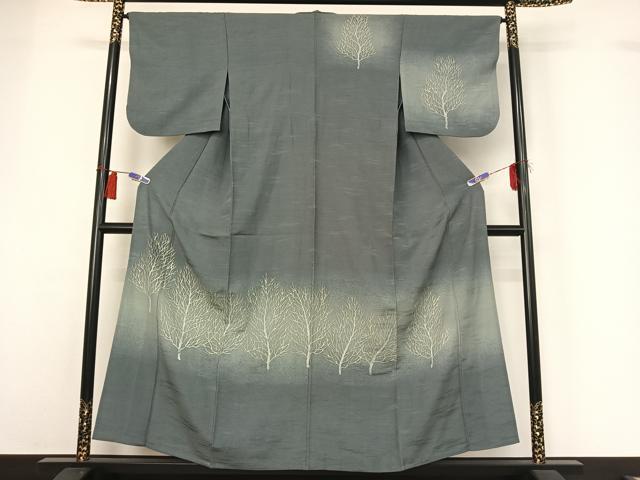 平和屋着物▽訪問着　単衣　お召地　樹林文　金銀彩　伊勢丹扱い　正絹　逸品　AABH2251jh 平和屋着物▽訪問着 単衣 お召地 樹林文 金銀彩 伊勢丹扱い