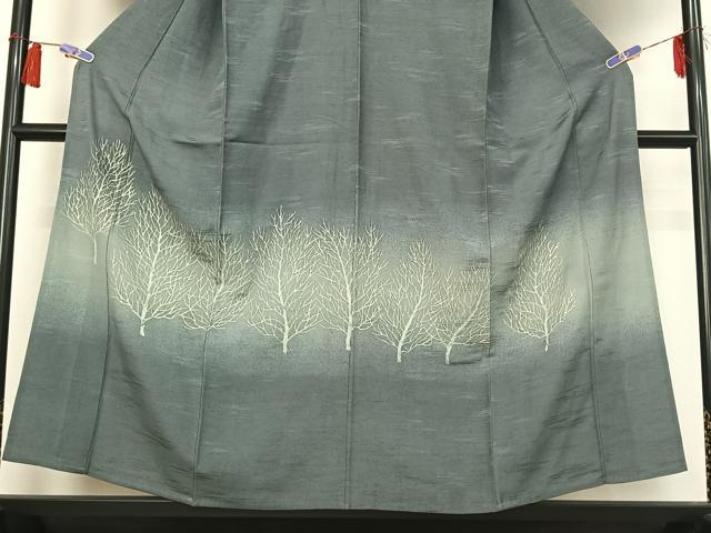 平和屋着物▽訪問着　単衣　お召地　樹林文　金銀彩　伊勢丹扱い　正絹　逸品　AABH2251jh 平和屋着物▽訪問着 単衣 お召地 樹林文 金銀彩 伊勢丹扱い