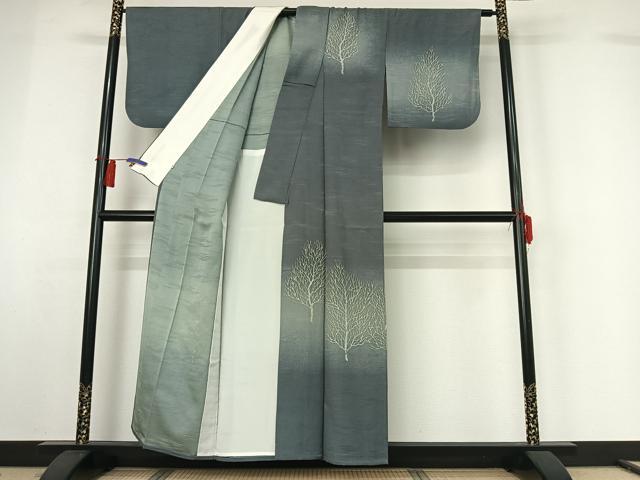 平和屋着物▽訪問着　単衣　お召地　樹林文　金銀彩　伊勢丹扱い　正絹　逸品　AABH2251jh 平和屋着物▽訪問着 単衣 お召地 樹林文 金銀彩 伊勢丹扱い