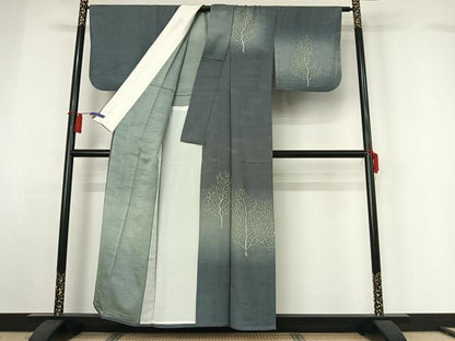平和屋着物▽訪問着　単衣　お召地　樹林文　金銀彩　伊勢丹扱い　正絹　逸品　AABH2251jh