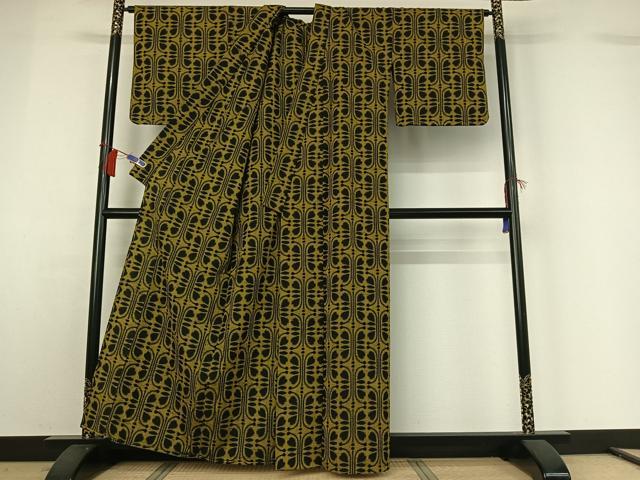 平和屋着物▽小紋　単衣　蝶　ウール　AABH2253jh