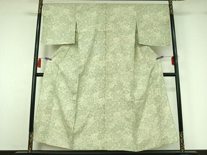 平和屋着物▽本塩沢　単衣　吉祥梅文　正絹　逸品　AABH2255jh