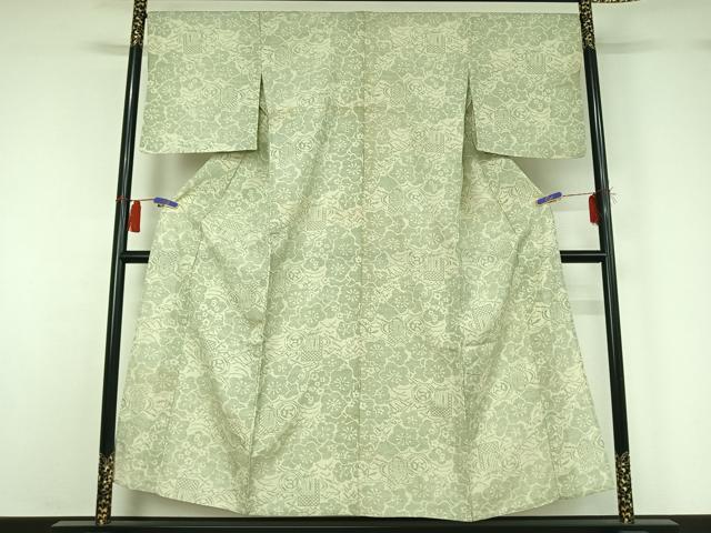 平和屋着物▽本塩沢　単衣　吉祥梅文　正絹　逸品　AABH2255jh