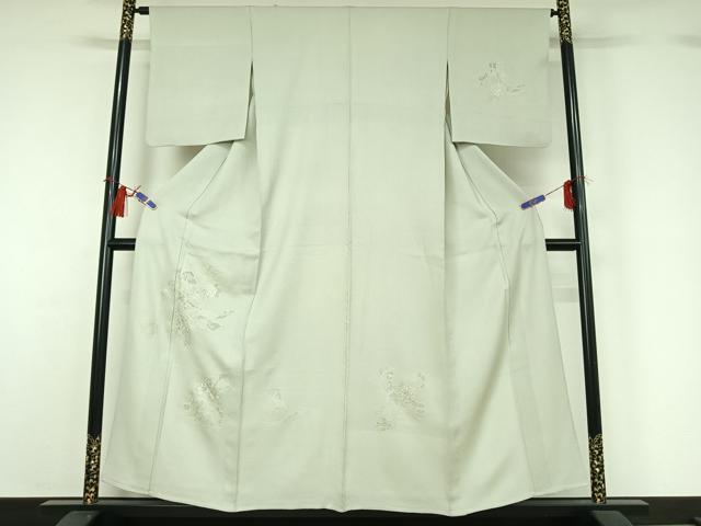 平和屋着物▽無地絵羽訪問着　単衣　中国三大刺繍　汕頭刺繍　スワトウ刺繍　総刺繍　束ね熨斗花地紋　蕎麦切色　正絹　逸品　AABH2256jh