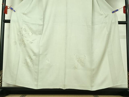 平和屋着物▽無地絵羽訪問着　単衣　中国三大刺繍　汕頭刺繍　スワトウ刺繍　総刺繍　束ね熨斗花地紋　蕎麦切色　正絹　逸品　AABH2256jh