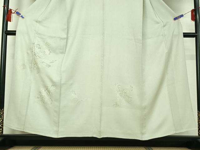 平和屋着物▽無地絵羽訪問着　単衣　中国三大刺繍　汕頭刺繍　スワトウ刺繍　総刺繍　束ね熨斗花地紋　蕎麦切色　正絹　逸品　AABH2256jh