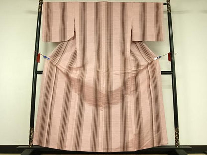 平和屋着物▽上質な紬　単衣　縞　正絹　逸品　AABH2258jh
