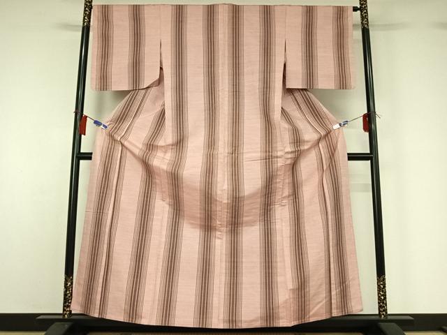 平和屋着物▽上質な紬　単衣　縞　正絹　逸品　AABH2258jh