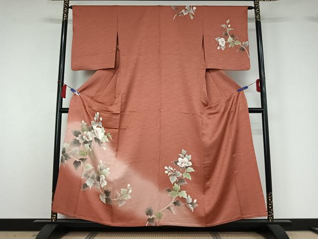 平和屋着物▽訪問着　単衣　作家物　刺繍　草花文　暈し染め　金糸　正絹　逸品　AABH2259jh 平和屋着物▽訪問着 単衣 作家物 刺繍 草花文 暈し染め