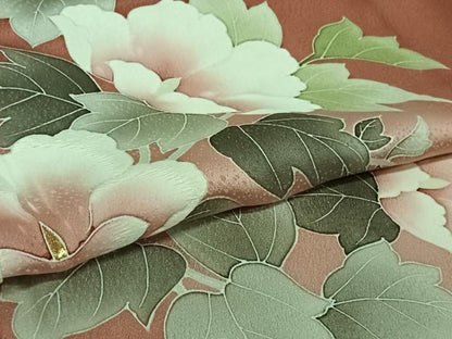 平和屋着物▽訪問着　単衣　作家物　刺繍　草花文　暈し染め　金糸　正絹　逸品　AABH2259jh