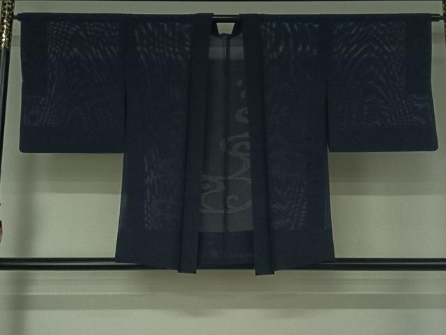 平和屋着物▽羽織　スリーシーズン　春夏秋　塵除け　流水地紋　濃紺色　正絹　逸品　AABH2261jh
