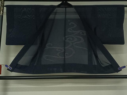 平和屋着物▽羽織　スリーシーズン　春夏秋　塵除け　流水地紋　濃紺色　正絹　逸品　AABH2261jh