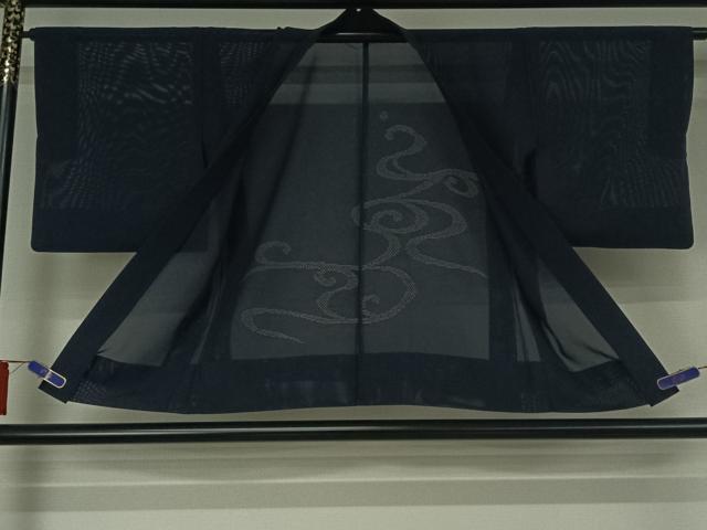 平和屋着物▽羽織　スリーシーズン　春夏秋　塵除け　流水地紋　濃紺色　正絹　逸品　AABH2261jh