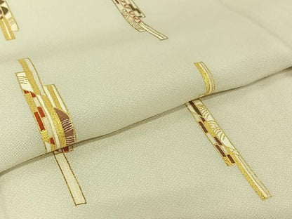 平和屋着物▽訪問着　単衣　短冊吉祥文　金彩　正絹　逸品　AABH2268jh