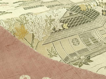 平和屋着物▽染織の名門　しょうざん  生紬　訪問着　単衣　絞り　手描き　風景花文　金彩　正絹　逸品　AABH2271jh