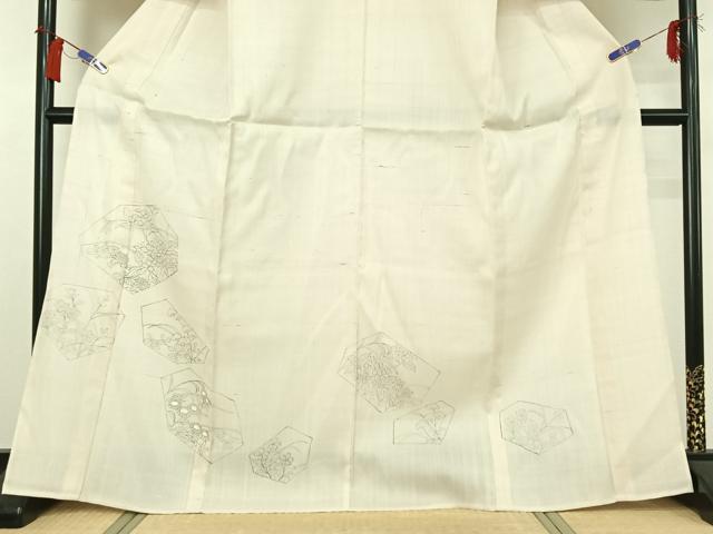 平和屋着物▽訪問着　単衣　紬地　手描き　草花文　正絹　逸品　AABH2273jh