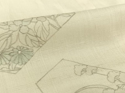 平和屋着物▽訪問着　単衣　紬地　手描き　草花文　正絹　逸品　AABH2273jh