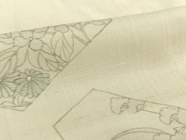 平和屋着物▽訪問着　単衣　紬地　手描き　草花文　正絹　逸品　AABH2273jh