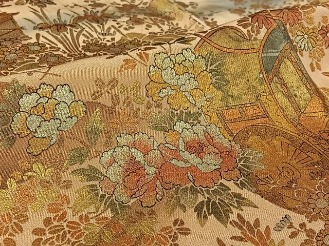 平和屋着物▽豪華黒留袖　単衣　作家物　御所車風景花文　暈し染め　金彩　正絹　逸品　AABH2274jh